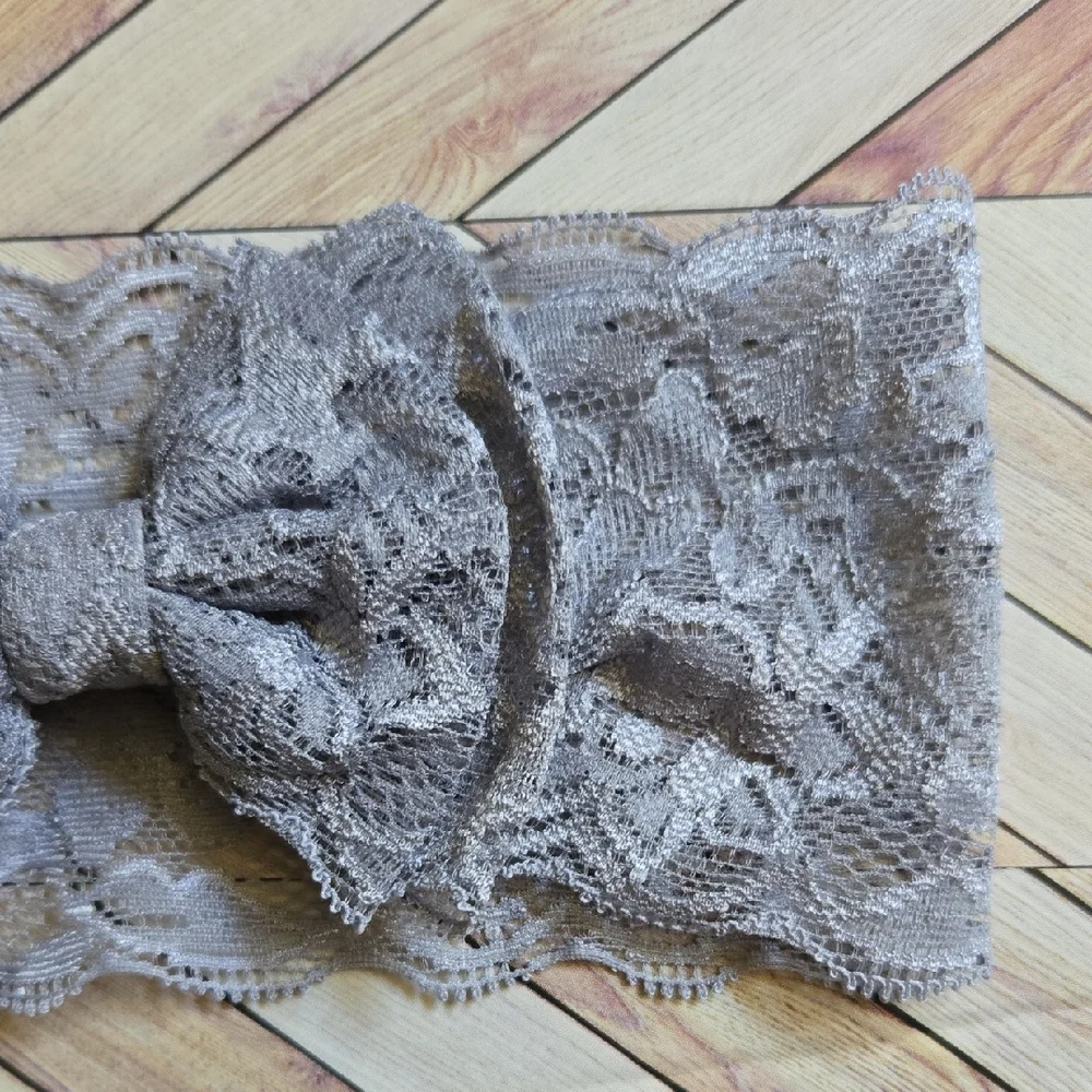 Lace Bowknot Headbands Gray & Beige Elastic Bow Headwraps Baby Girl Hairbands
